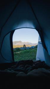 a view from inside of a tent looking at a field at EKa Forest in Vattavada +7 photos