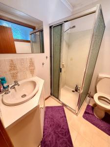 a bathroom with a sink and a shower and a toilet at Unit 4 - Stawell, Golden Patch Retreat in Stawell +19 photos