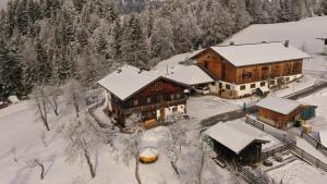 an aerial view of a house in the snow at Pferdehof Oberegg in Werfenweng