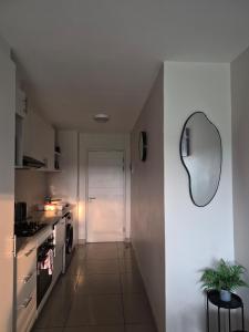 a kitchen with a sink and a mirror on the wall at Tettey Haven Millennial in Durban
