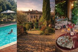a collage of pictures of a house and a swimming pool at B&B Il Casale Del Ginepro in Migliano