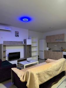 a living room with a bed and a kitchen at Melvina in Pančevo