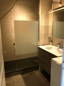 a bathroom with a shower and a sink at Le Balcon de la Conchée in Saint Malo