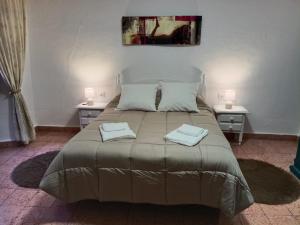 a bedroom with a large bed with two tables at Casa Lara - Sierra de Cazorla in Quesada