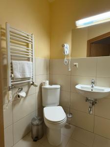 ein Badezimmer mit Toilette und Waschbecken in der Unterkunft VESK Svečių Namai in Druskininkai + 8 Fotos