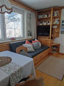 a living room with a couch and a tv at Ferienwohnung Kerschbaumer in Rangersdorf