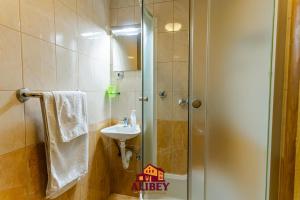 a bathroom with a shower and a sink at Motel Alibey in Bugojno +49 photos