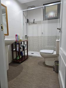 a bathroom with a toilet and a sink and a shower at Solo or Couple , Solo o Pareja in Seville