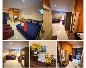 a collage of pictures of a living room and a bedroom at Sandee Place Mountain View Hotel โรงแรมแสนดีเพลส เมาเท่นวิว จอมทอง in Chom Thong