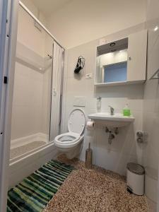 a bathroom with a toilet and a sink and a shower at B&B Tre di Cuori in Campiano
