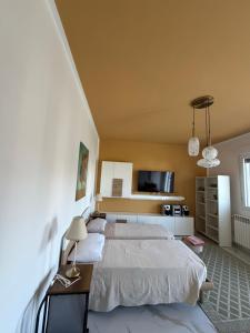 a bedroom with a large bed and a television at Apartment Rino 1 Caorso in Caorso
