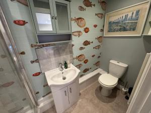 a bathroom with a toilet and a sink at Charming one bedroom cottage in Basingstoke +16 photos