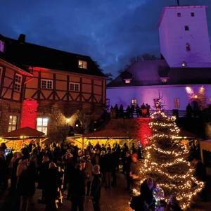 a crowd of people standing around a christmas tree at Burg Warberg in Warberg
