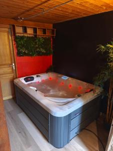 a jacuzzi tub in a room with plants at 3 Gites- Le Roosevelt, Côte 204, Côte 204 Bis in Château-Thierry +74 photos