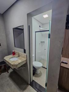 a bathroom with a sink and a toilet at Hotel Pousadas Club Centro in Sorocaba