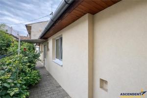 a side view of a building with a garden at Emese Central Square Vintage Apartment in Târgu-Mureş