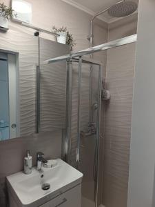 a bathroom with a shower and a sink and a shower at Omiš centar studio apartment in Omiš