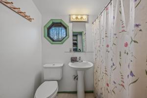 a bathroom with a toilet and a sink at River Time Cabin - Riverfront, Hot Tub, Screen Porch, Fishing, Games, View, 3 King Beds in Berkeley Springs +49 photos
