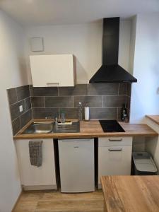 a small kitchen with a sink and a stove at Le Sebastopol- Studio cosy en centre ville de Brioude in Brioude