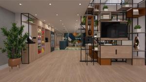 a rendering of a lobby with a tv and plants at Spark By Hilton Van City Centre in Van