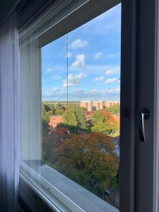 a window with a view of a tree at Borg Isolinna, Spacious 2-Room Apt For 4, Free Parking in Pori