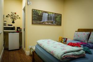 a bedroom with a bed and a painting on the wall at Quarto Aconchegante Teresópolis Refúgio Cristão in Teresópolis