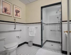 a bathroom with a shower and a toilet at The Northport Hotel in Northport