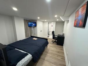 a bedroom with a bed and a desk and a television at Cozy Basement Studio with Private Bathroom and Kitchen in Vaughan