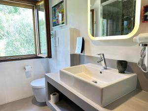 a bathroom with a sink and a toilet at casa prima vista in Torri del Benaco +39 photos