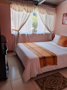 a bedroom with a bed and a window at Hostería Real Parque Tababela in Tababela