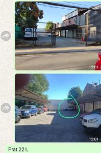 two pictures of cars parked in a parking lot at Apart Hotel Curicó in Curicó