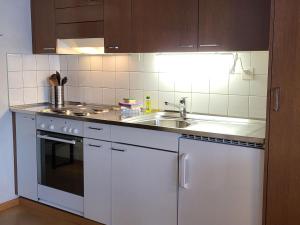 a kitchen with a sink and a stove at Apartment Tgèsa Val by Interhome in Sedrun