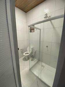 a bathroom with a toilet and a glass shower at Pousada Recanto do Frances - Praia do Frances in Praia do Frances +34 photos