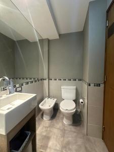 a bathroom with a white toilet and a sink at Urban II - Cómodo monoambiente en pleno centro in San Juan +2 photos