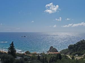 a view of the ocean from a hill at Pool Apartments with panoramic Pelekas Beach view in Pelekas