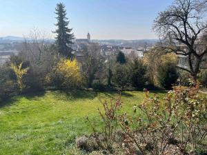 a field of grass with a city in the background at Holiday Home mit Pool by Interhome in Nürtingen
