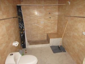 a bathroom with a shower and a toilet at Chalet 1 Dormitorio Kallpa in Santiago del Estero +11 photos