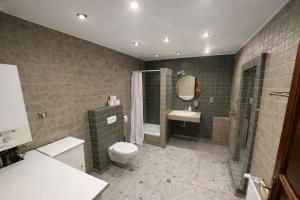 a bathroom with a toilet and a sink and a shower at Summit View Wisła in Wisła +14 photos