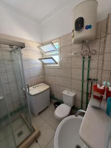 a bathroom with a shower and a toilet and a sink at Nabi Daniel Residence بيت البنات in Alexandria +26 photos