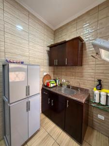 a kitchen with a white refrigerator and a sink at Nabi Daniel Residence بيت البنات in Alexandria