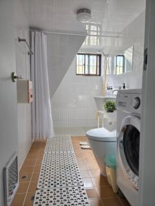 a bathroom with a washing machine and a toilet at Como Green House in Busan +28 photos