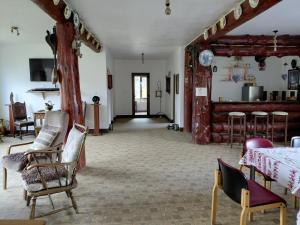 a living room with a table and chairs at Cabana Țibleș Bichigiu in Bichigiu