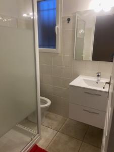 a bathroom with a toilet and a sink and a shower at Le redful in Étoile-sur-Rhône