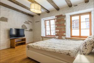 Un dormitorio con una cama y un televisor de pantalla plana. en Blacksmith Old Town Apartments, en Tallin