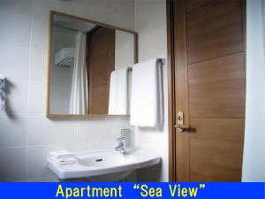 a bathroom with a sink and a mirror at Beach Village Nosoko in Ishigaki Island +32 photos
