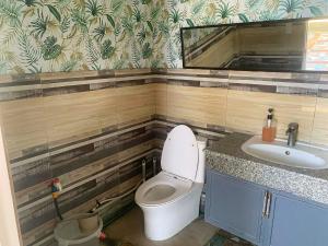 a bathroom with a toilet and a sink at THE OASIS RESORT CondoBimbo 1-Big Room, Balcony, kitchen, Pool, Wifi, Videoke in San Fernando