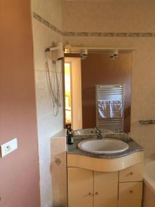 a bathroom with a sink and a mirror at Hotel L'Oustau de la Font in Reilhanette