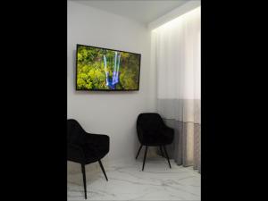 two chairs in a room with a painting on the wall at Апартаменты Сонячний квартал in Golubinoye