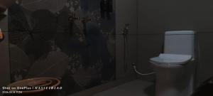 a bathroom with a toilet and a shower at Hotel Eden Palace in Trichūr