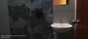 a bathroom with a sink and a wall at Hotel Eden Palace in Trichūr +68 photos